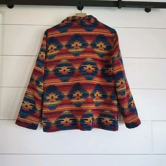 Vtg 90s Southwestern Size 14 Aztec Jacket Boho Geometric Woven Button Up Boho - Picture 2 of 8